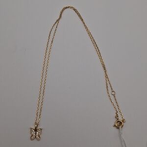 Gold Tone Over Sterling 925 Butterfly  Pendant Necklace 16" Marked 925 EHC 1.35g